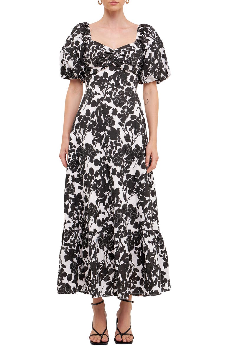 Free the Roses Floral Print Cotton Maxi Dress, Main, color, Black