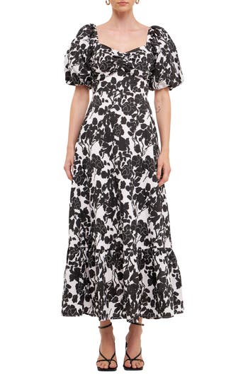 Free The Roses Floral Print Cotton Maxi Dress In Black
