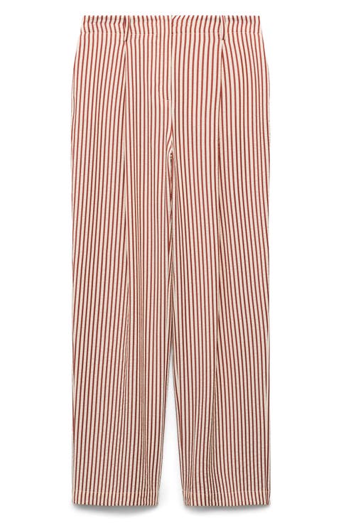 Pleated Stripe Straight Leg Pants