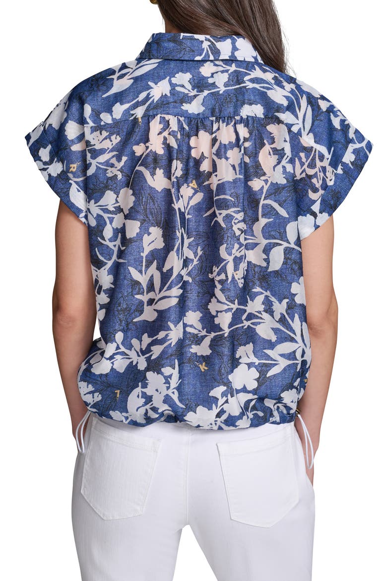 Floral Bungee Waist Button-Up Shirt, Alternate, color, MIDNIGHT NAVY/ SOFT WHITE