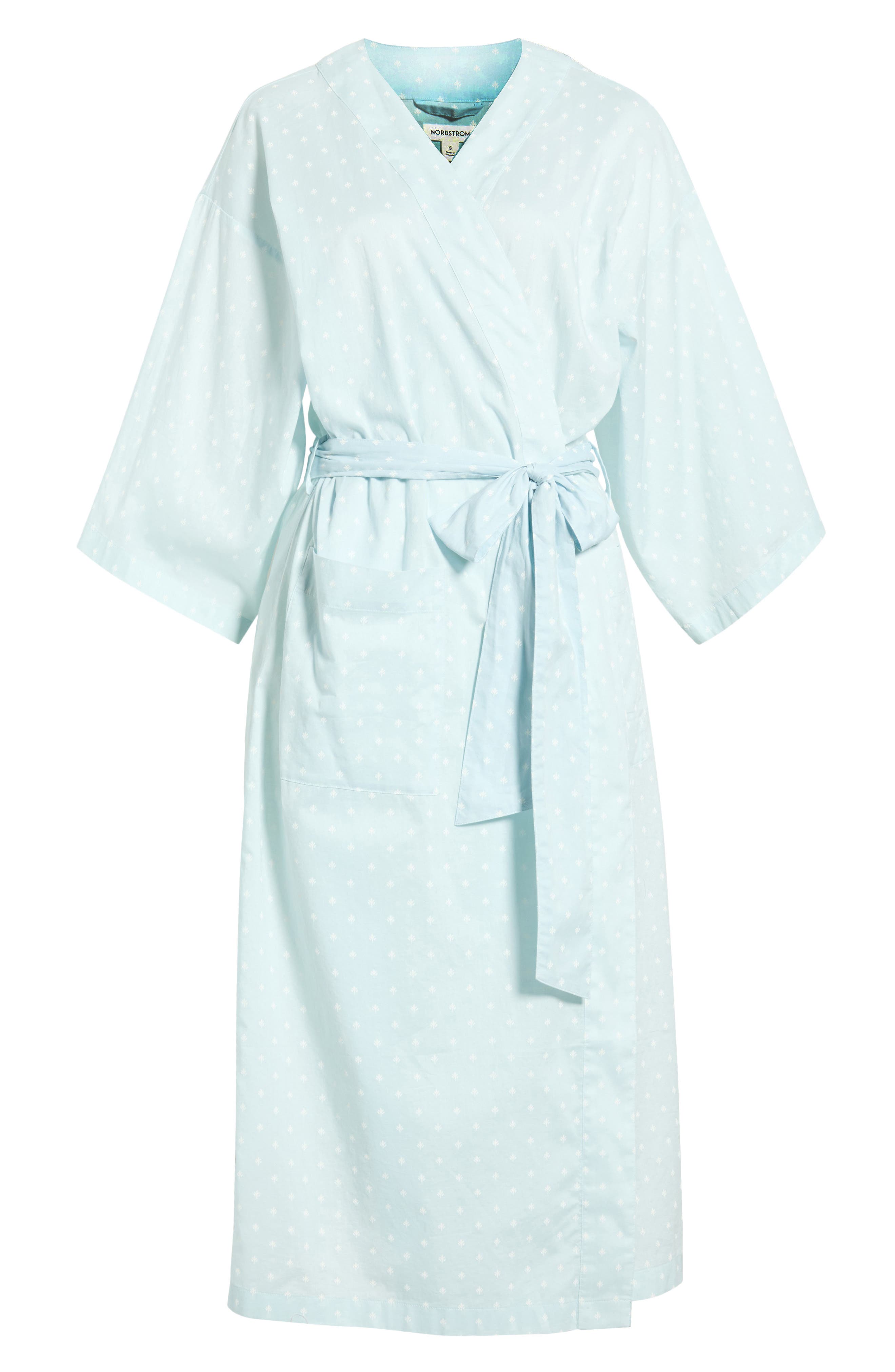 cotton lawn dressing gown Nordstrom Peached Cotton Lawn Robe in Blue- Ivory Woodblock Fleur at Nordstrom, Size X-Large