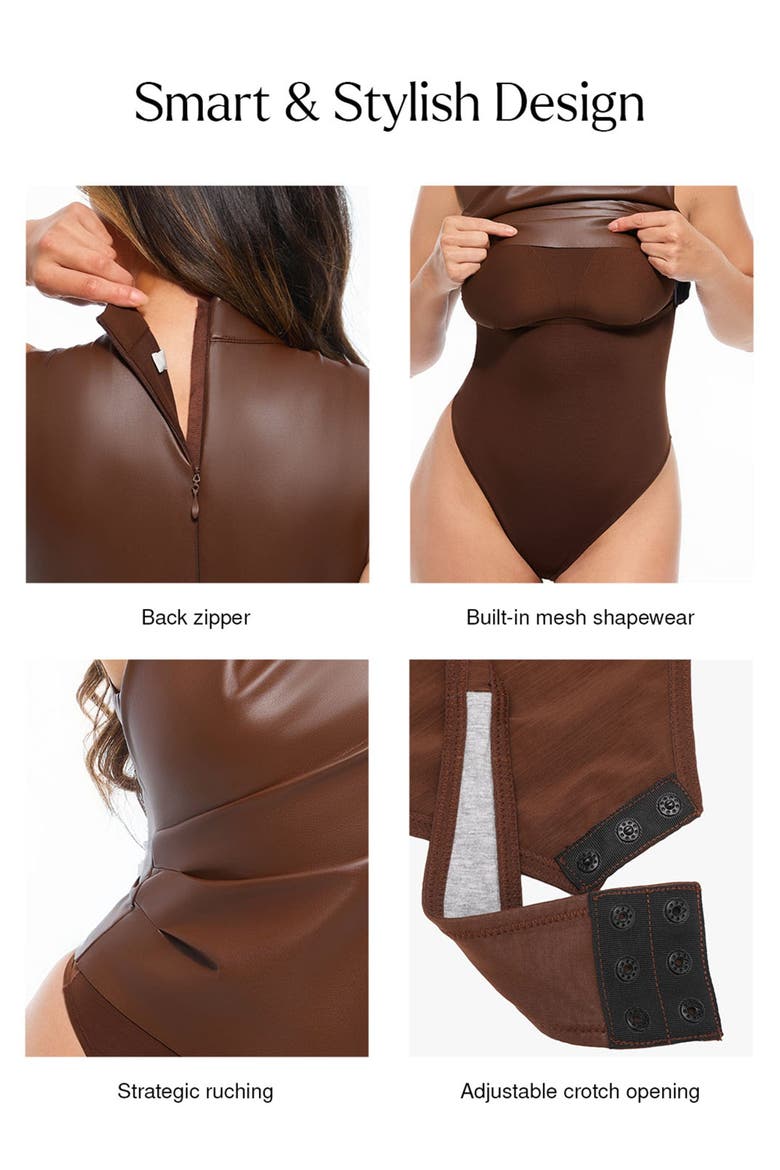 Sculpting 3-in-1 Faux Leather Bodysuit, Alternate, color, Classic black