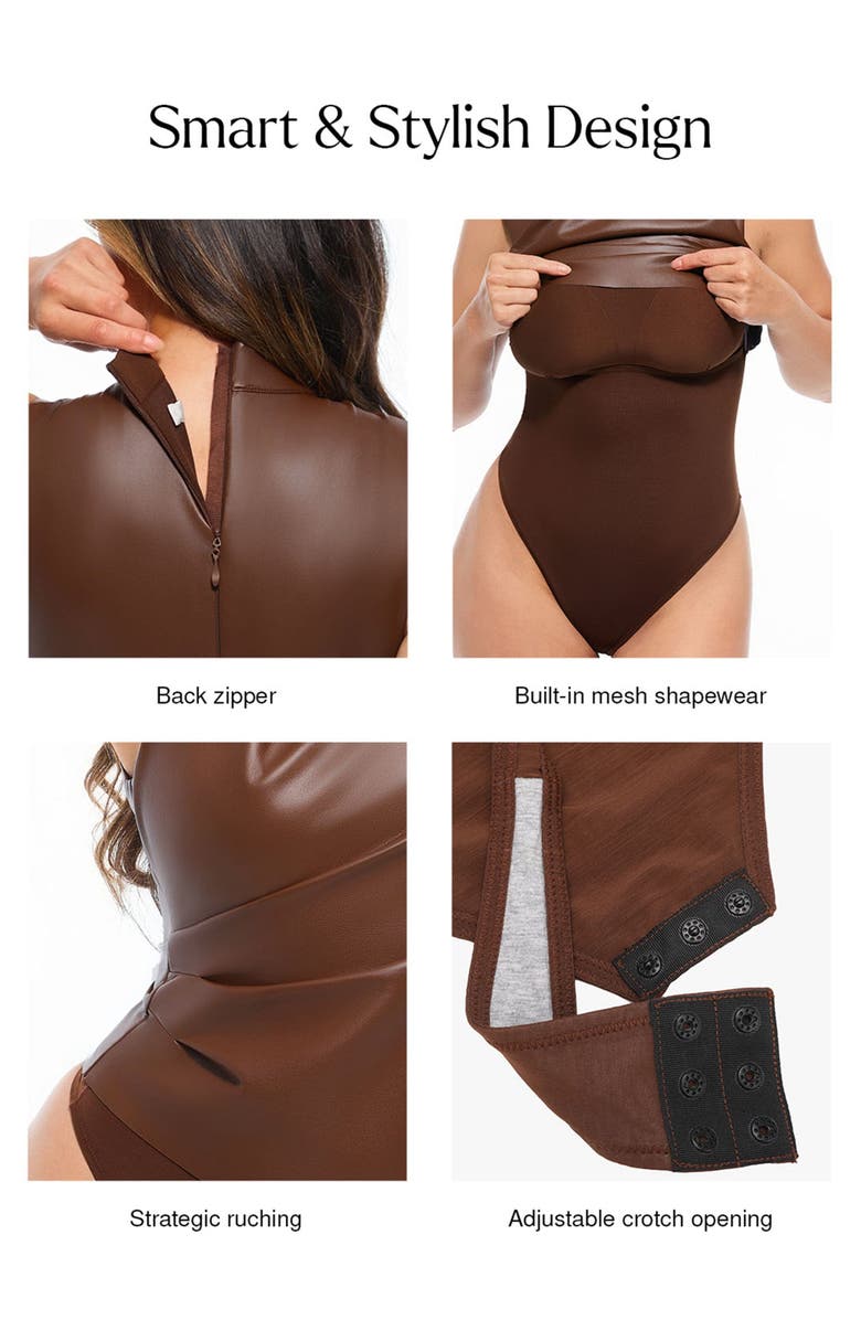 Popilush Sculpting 3-in-1 Faux Leather Bodysuit, Alternate, color, Classic Black