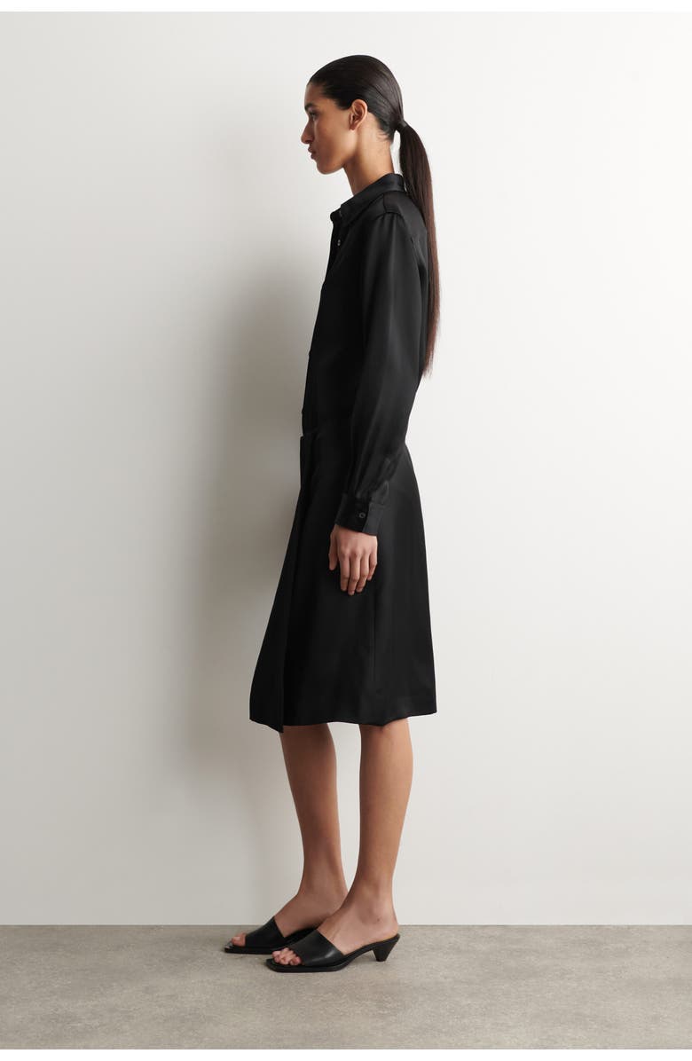 COS Button-down Collar Satin Shirt, Alternate, color, Black
