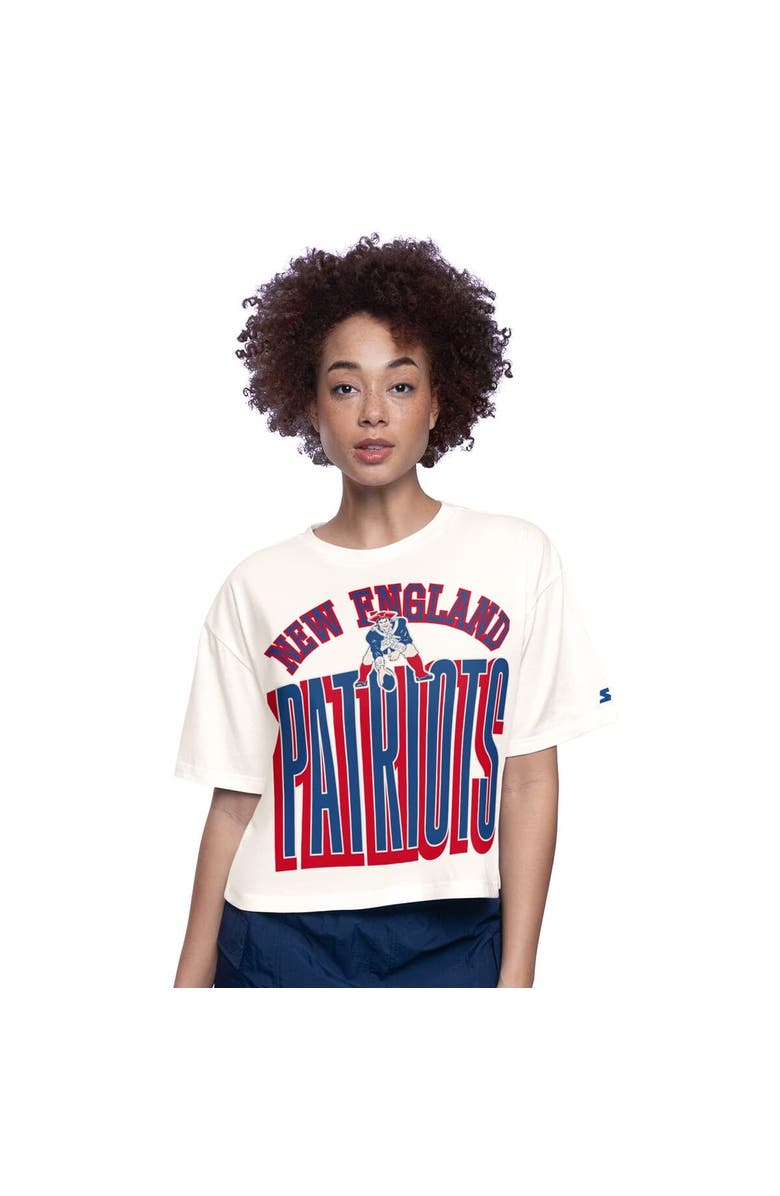 STARTER Women's Starter  White New England Patriots Throwback Play the Ball Boxy Cropped T-Shirt, Main, color, 