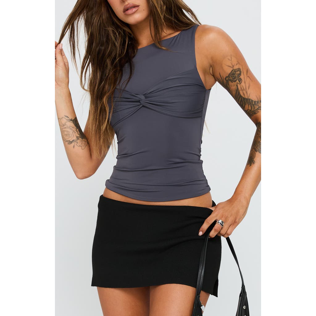 Princess Polly Azaire Twist Front Sleeveless Crop Top In Gray