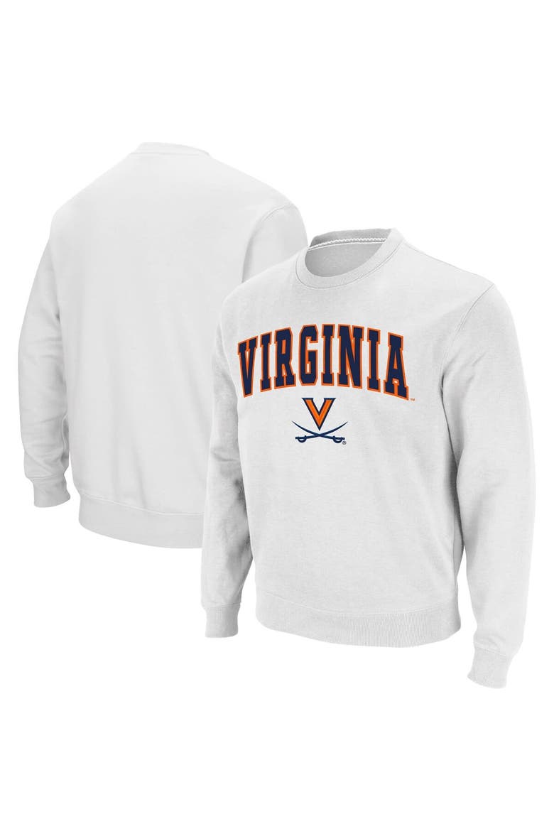 Men's Colosseum White Virginia Cavaliers Team Arch & Logo Tackle Twill Pullover Sweatshirt, Main, color, White