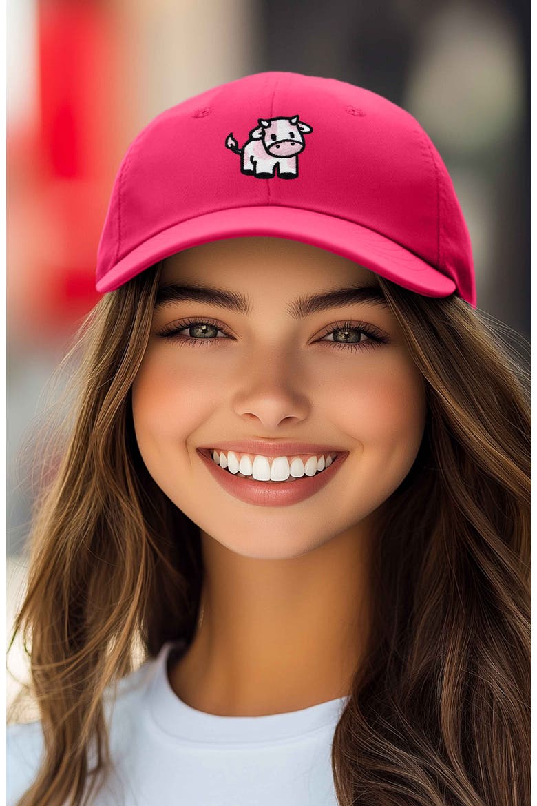 Strawberry Cow Embroidered Cap, Alternate, color, Hot Pink