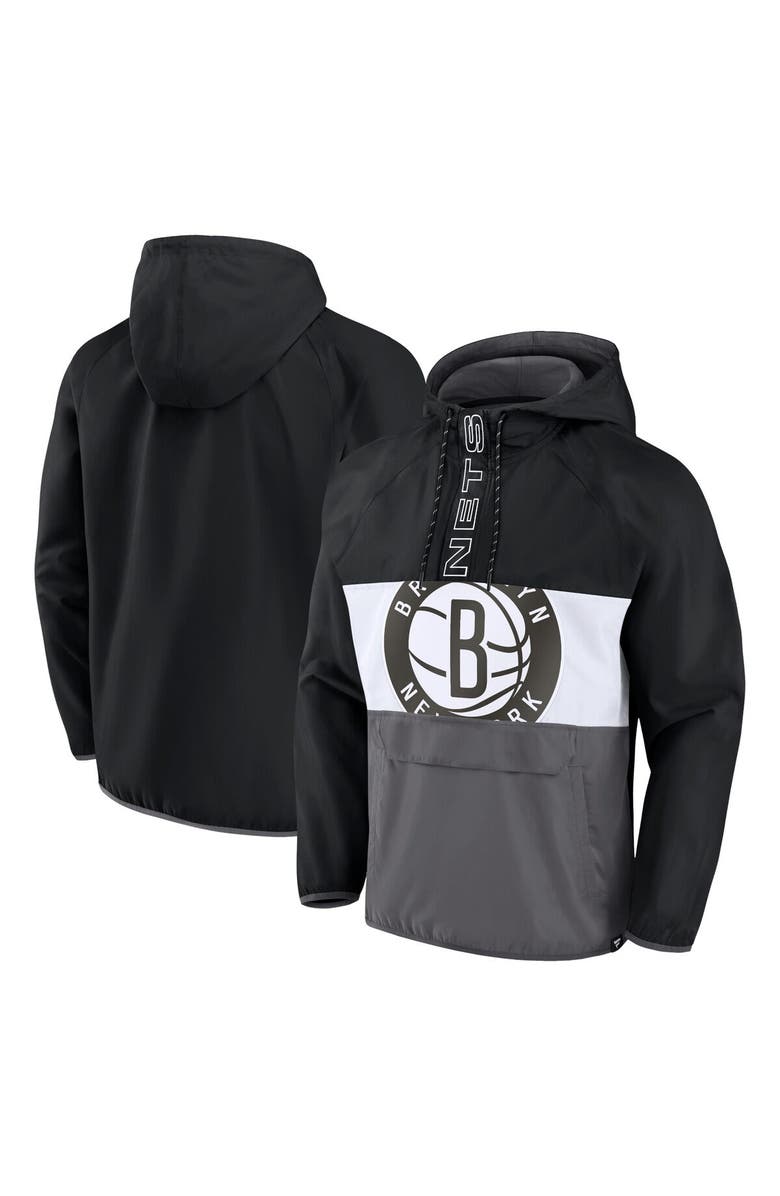 FANATICS Men's Fanatics Branded  Black/Gray Brooklyn Nets Anorak Flagrant Foul Color-Block Raglan Hoodie Half-Zip Jacket, Alternate, color, Black