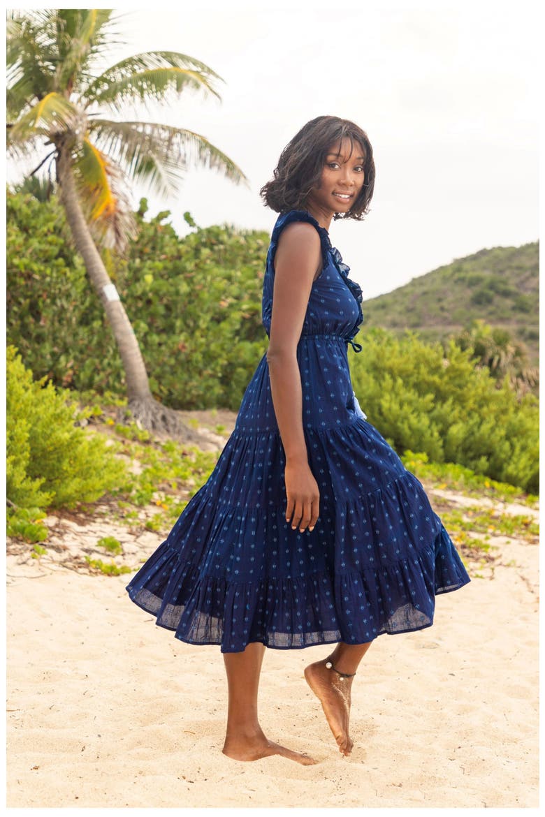 Giselle Women's Maxi Dress Navy Turquoise Swiss Dot, Alternate, color, Blue
