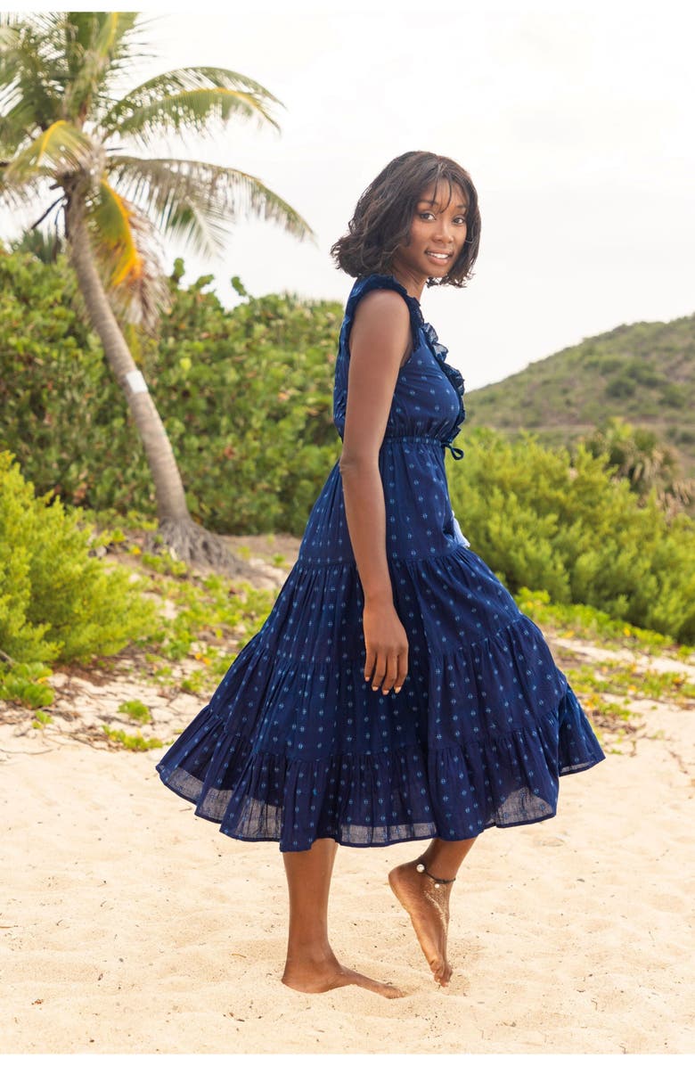 Mer St. Barth Giselle Women's Maxi Dress Navy Turquoise Swiss Dot, Alternate, color, Blue