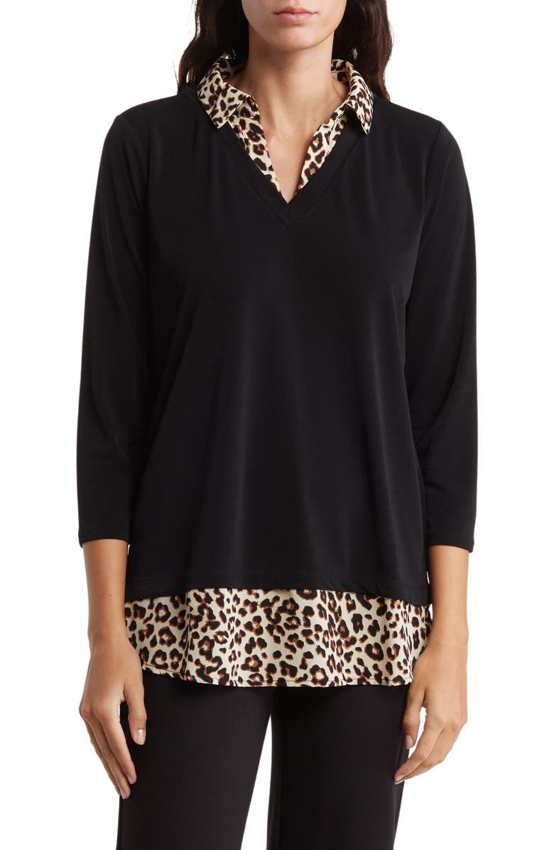 Adrianna Papell Mixed Media 3/4 Sleeve Top, Main, color,