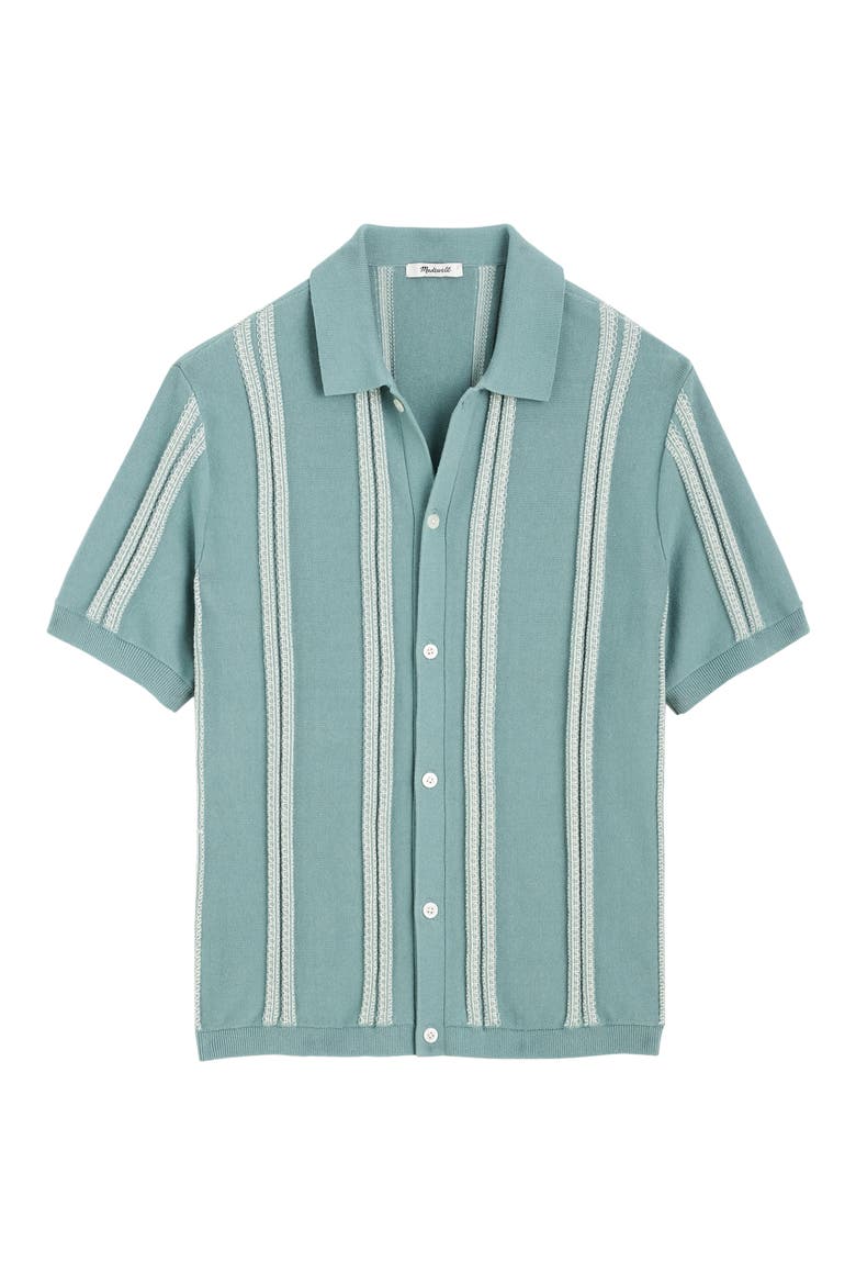 April Textured Stripe Full Botton Cotton Cardigan, Alternate, color, DISTANT OCEAN