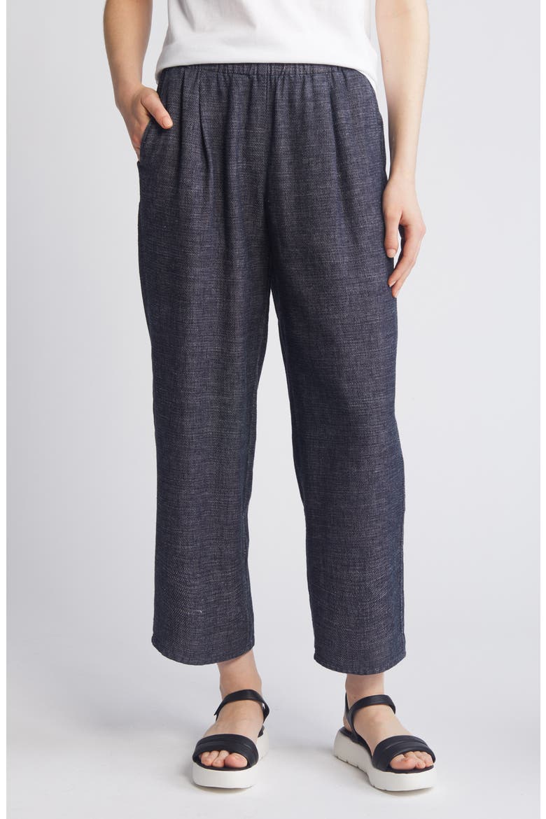 Pleated Hemp & Organic Cotton Straight Leg Ankle Pants, Main, color, DENIM