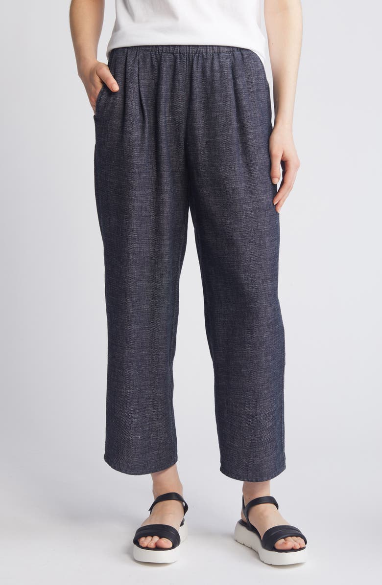 Eileen Fisher Pleated Hemp & Organic Cotton Straight Leg Ankle Pants, Main, color, 