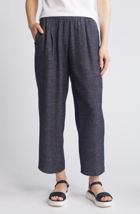 Pleated Hemp & Organic Cotton Straight Leg Ankle Pants
