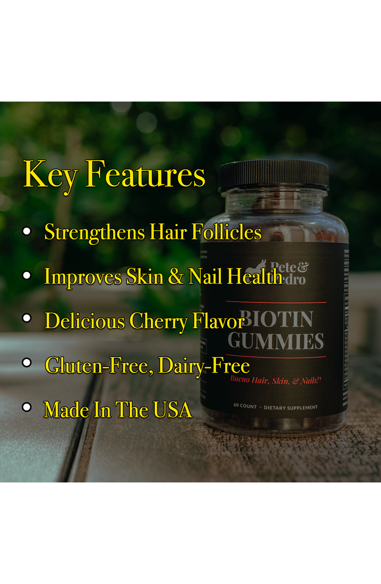 Pete & Pedro BIOTIN Gummies Daily Supplement For Hair, Skin, & Nails, 60 Count, Alternate, color, NO COLOR