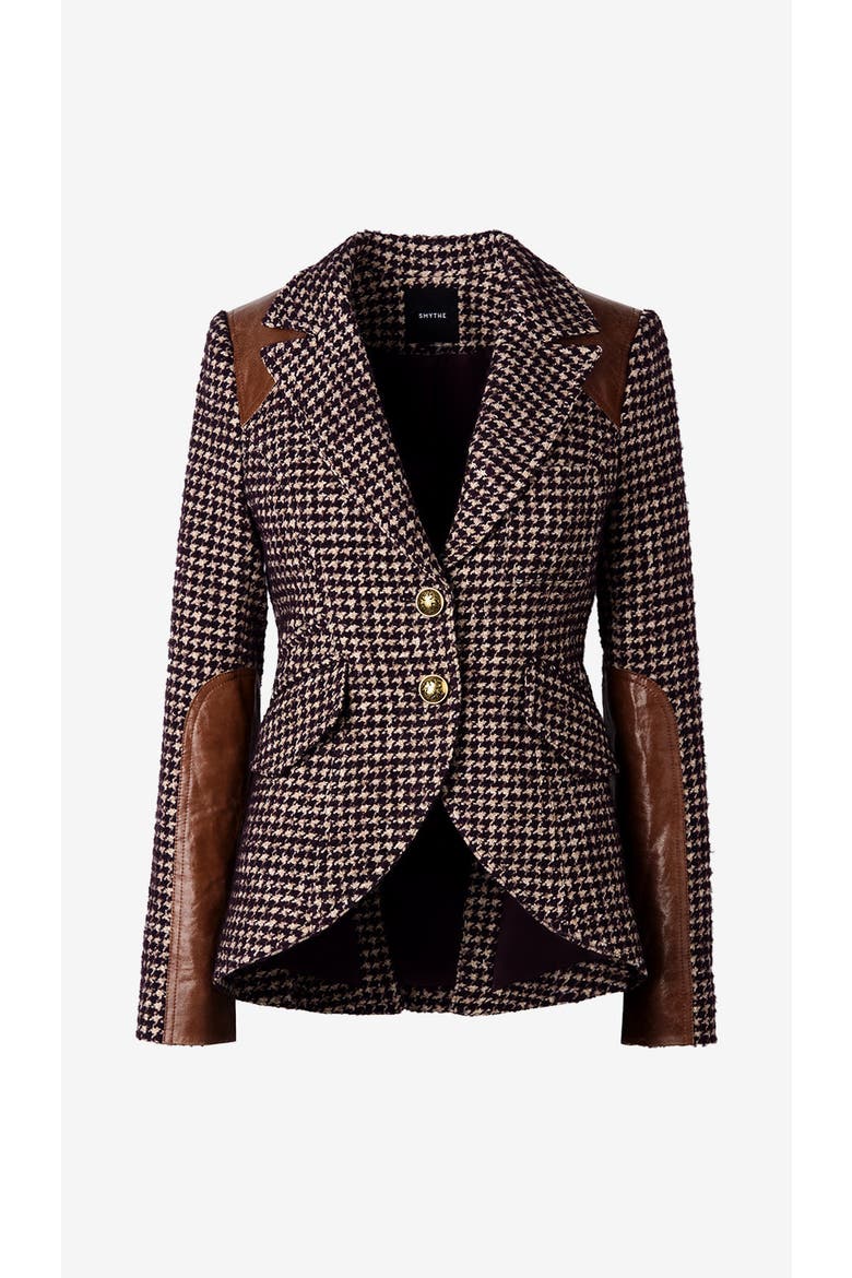 Saddle-Patch Equestrian Blazer, Alternate, color, Plum Houndstooth