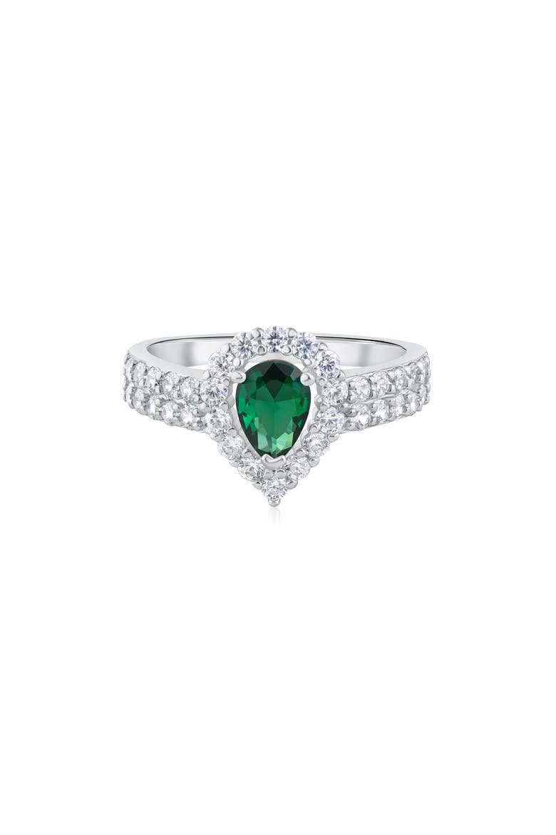 Pear Cut Cubic Zirconia Halo Ring, Main, color, GREEN/ SILVER