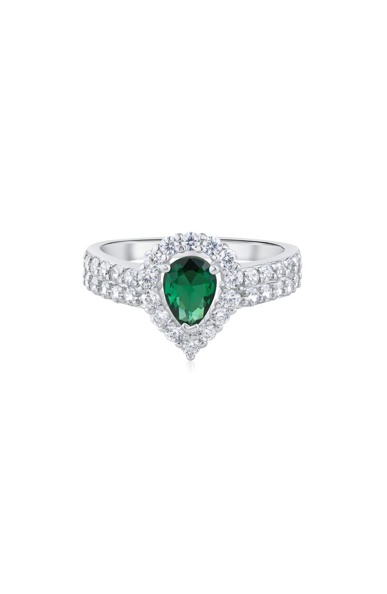 CZ by Kenneth Jay Lane Pear Cut Cubic Zirconia Halo Ring, Main, color, Green/ Silver