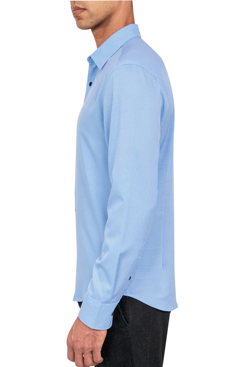 Micro Geometric Print Stretch Button-Up Shirt, Alternate, color, BLUE