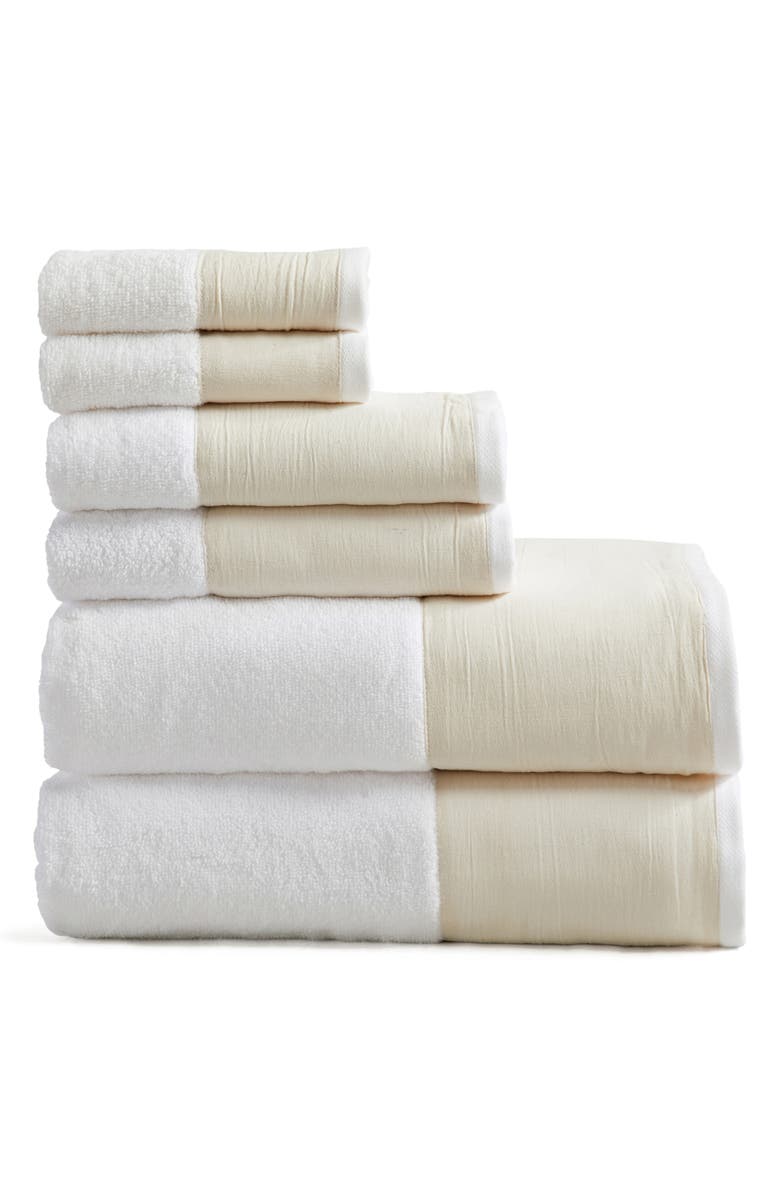 Woven & Weft Border 6-Piece Cotton Towel Set, Main, color, White