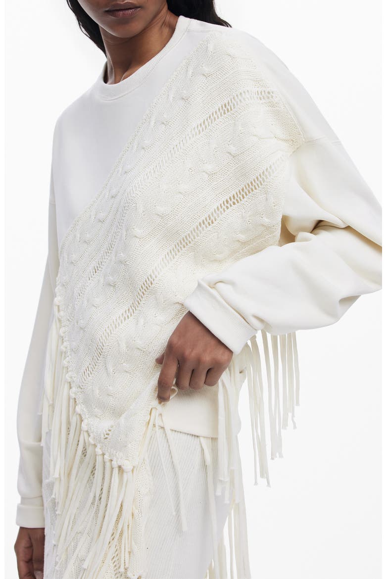 Mixed Stitch Fringe Sweatshirt, Alternate, color, IVORY