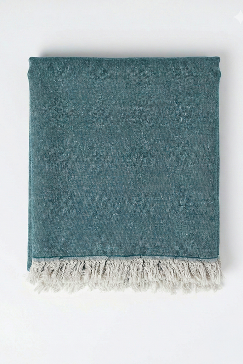 Reversible Linen Fringe Throw