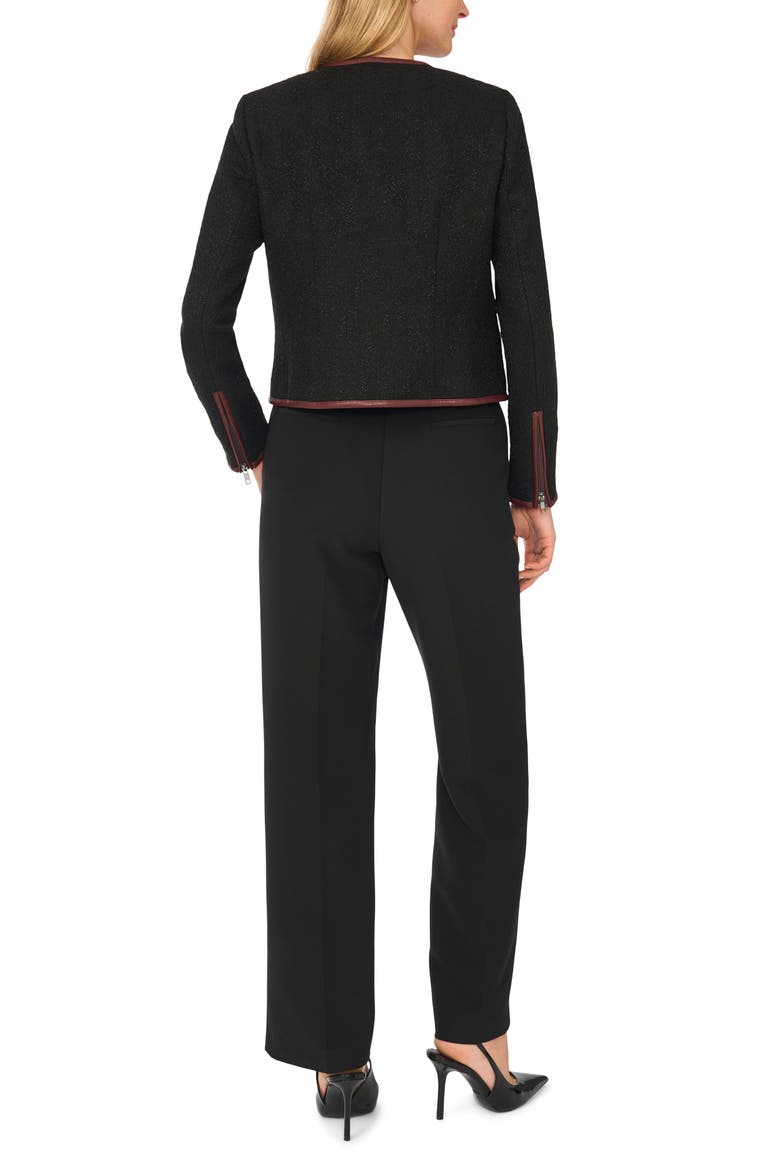 Faux Leather Trim Blazer, Alternate, color, RICH BLACK