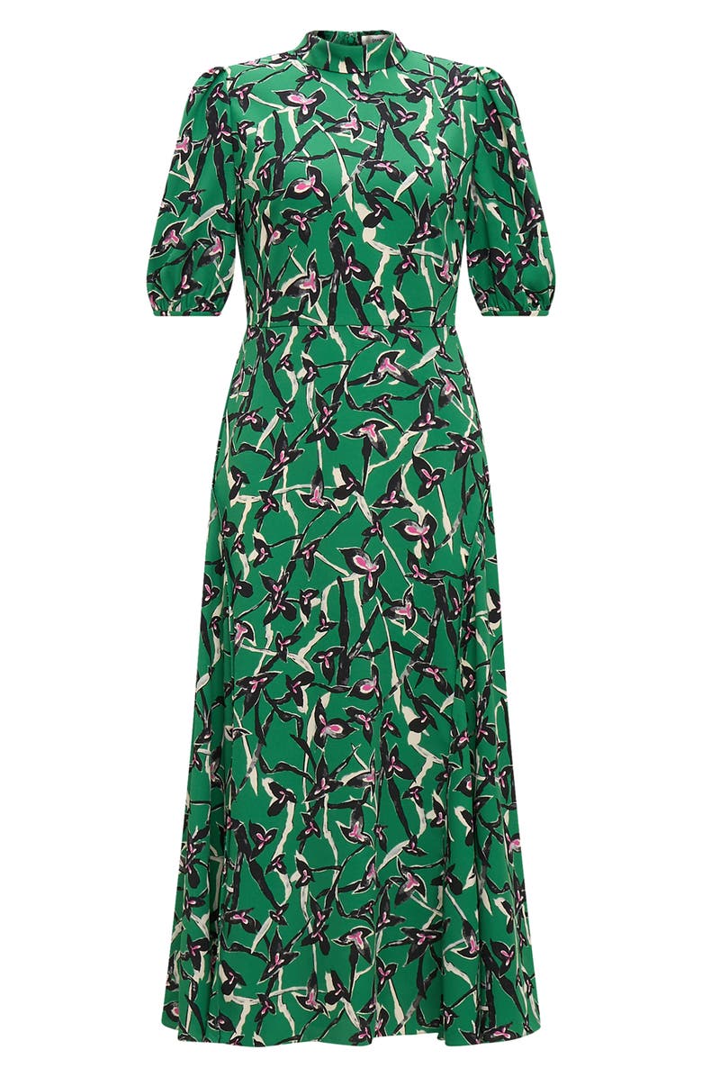DVF Nella Printed Mock Neck Midi Dress, Alternate, color, Clover Twigs Green