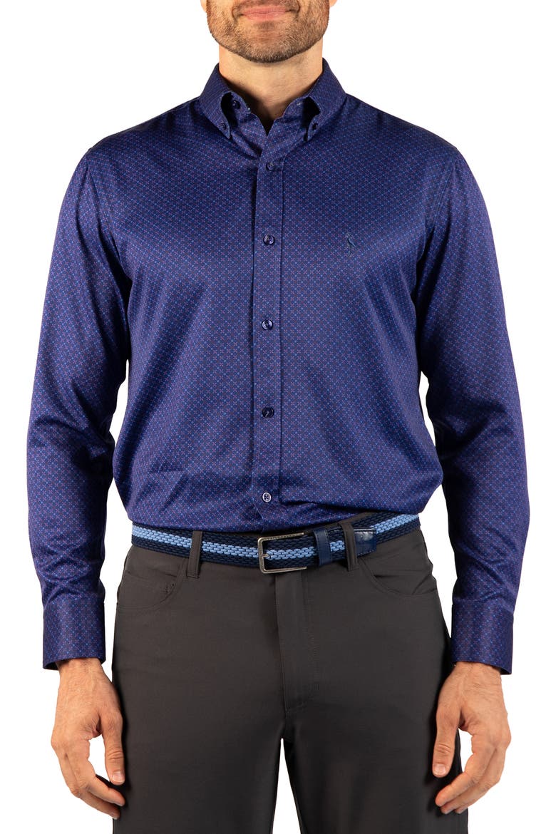 Check Printed Long Sleeve Performance Shirt, Alternate, color, DENIM