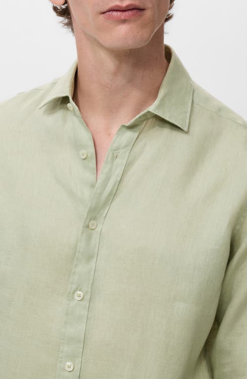 Mango Classic Fit Linen Button-up Shirt In Green