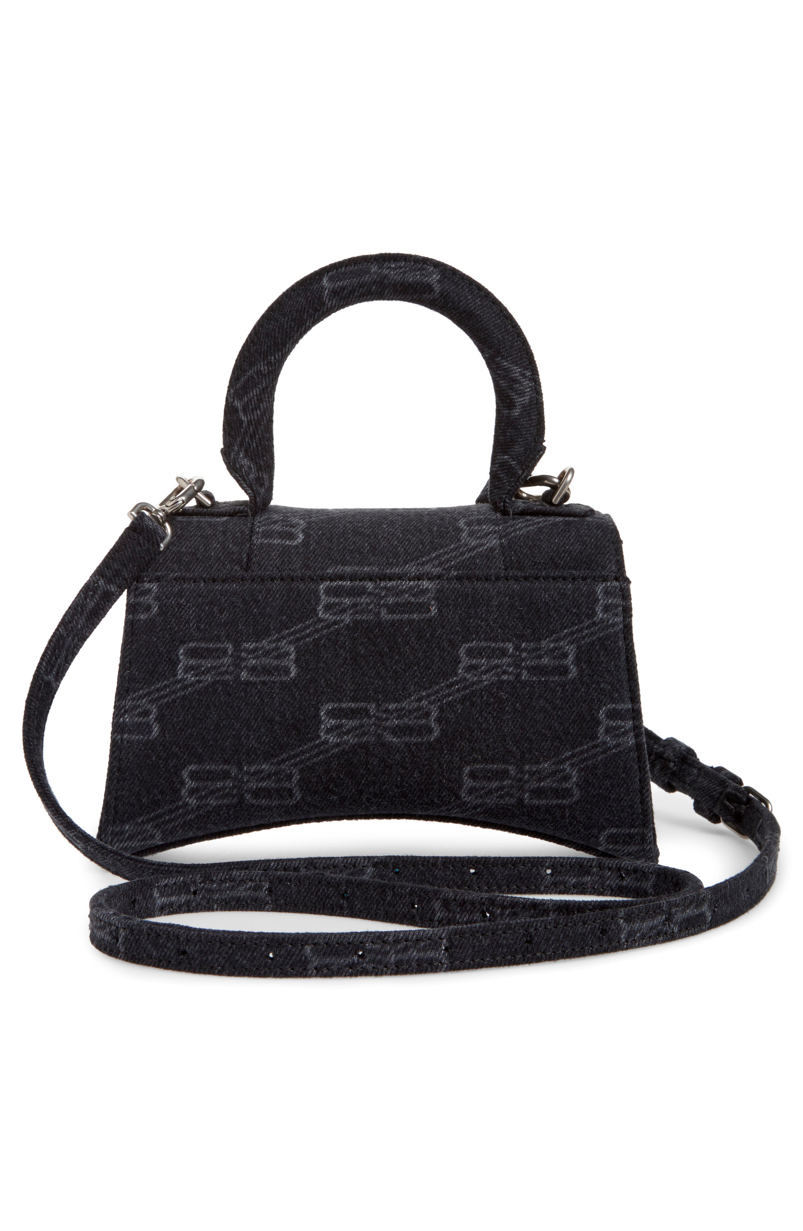 Balenciaga Extra Small Denim Logo Hourglass Top Handle Bag, Alternate, color, 