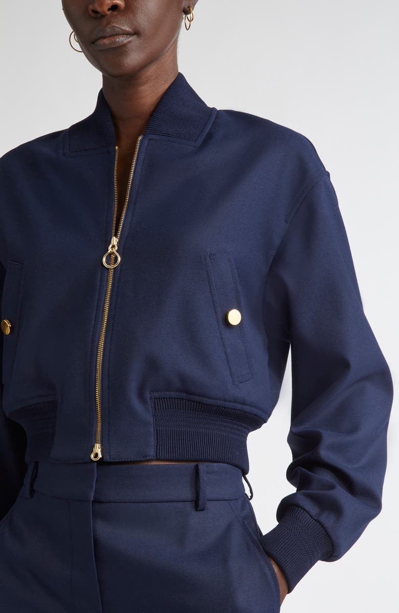 ST. JOHN Dakota Stretch Gabardine Bomber Jacket, Alternate, color, Navy