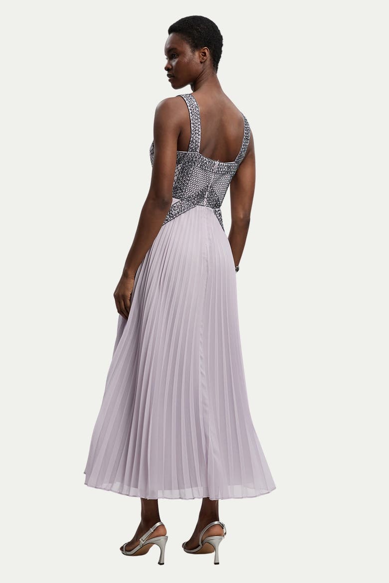 Embellished Pleated Woven Midi Dress, Alternate, color, Lilac