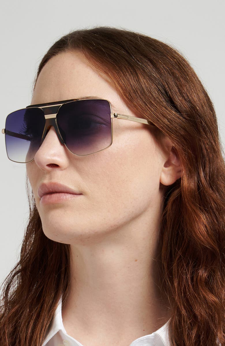 Victoria Beckham 62mm Square Aviator Sunglasses, Alternate, color, Havana Gold/ Dk Blue Sf