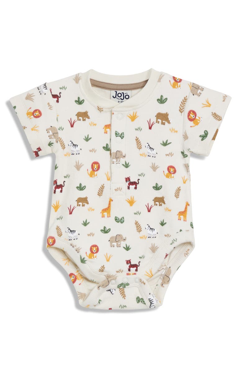 JOJO MAMAN BEBE Safari Print Ribbed Bodysuit & Shorts Set, Alternate, color, 