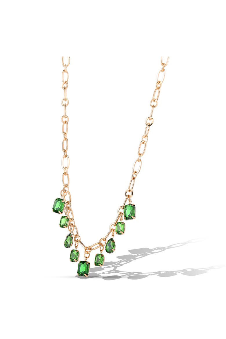 Green Gem Drop Charm Necklace in Gold-Tone Chain, Alternate, color, Green