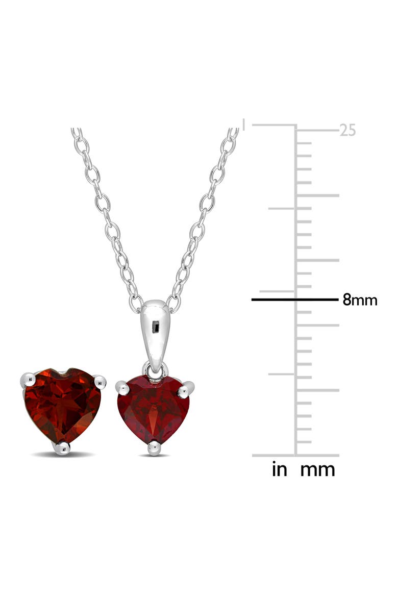 Sterling Silver Garnet Heart Stud Earrings & Necklace Set, Alternate, color, RED