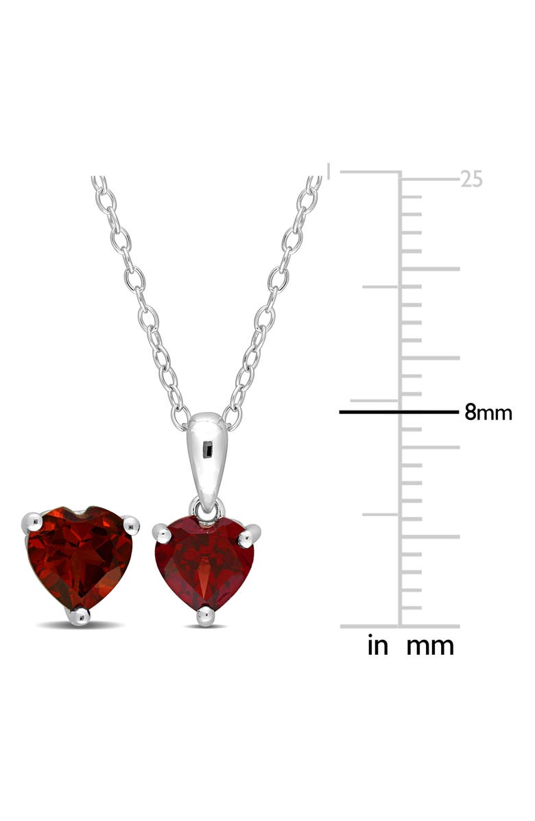 DELMAR Sterling Silver Garnet Heart Stud Earrings & Necklace Set, Alternate, color, Red