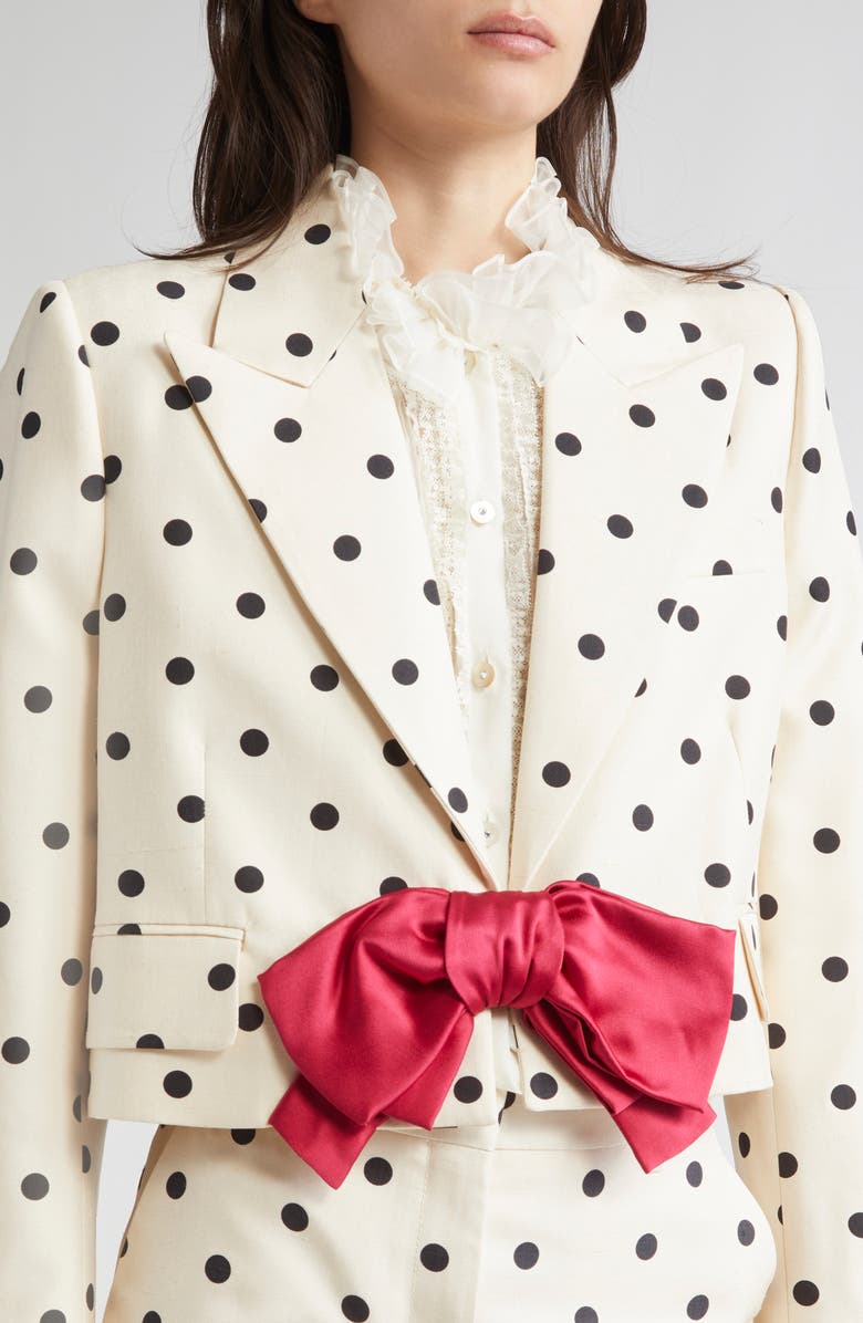 Valentino Garavani Polka Dot Bow Blazer, Alternate, color, Betulla/ Nero