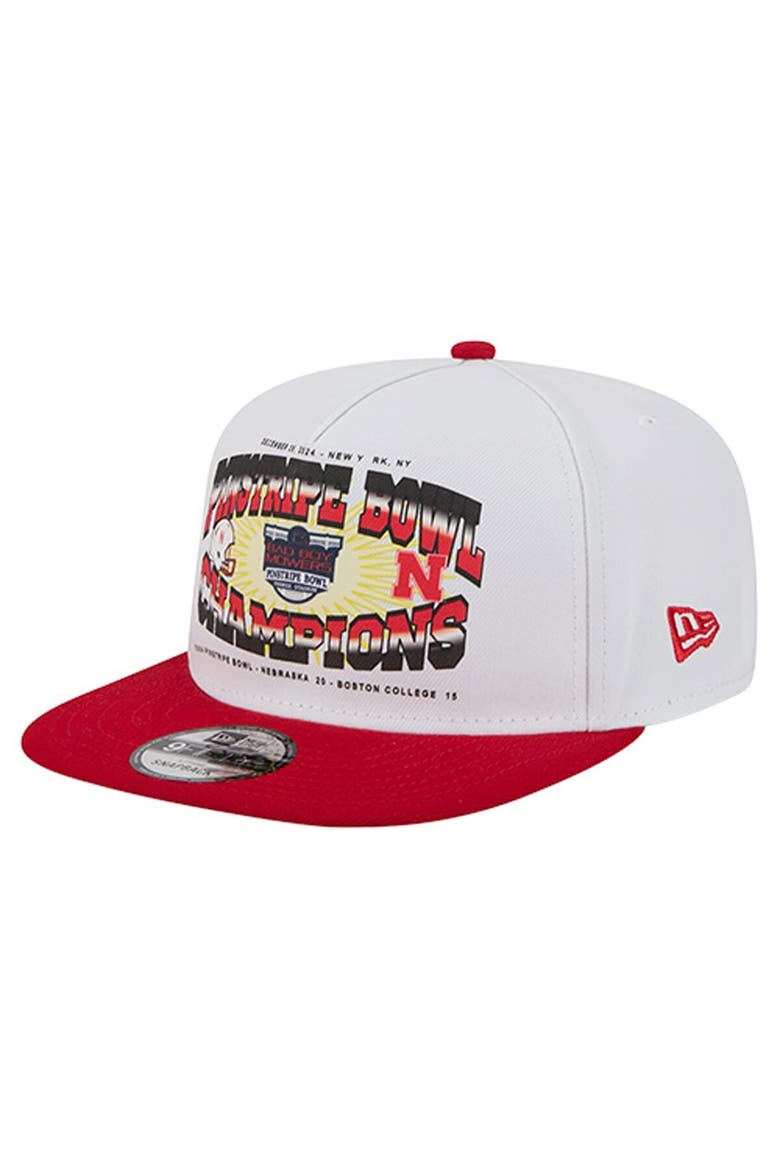 Men's New Era White/Scarlet Nebraska Huskers Retro 2024 Pinstripe Bowl Champions 9FIFTY A-Frame Snapback Hat, Main, color, White