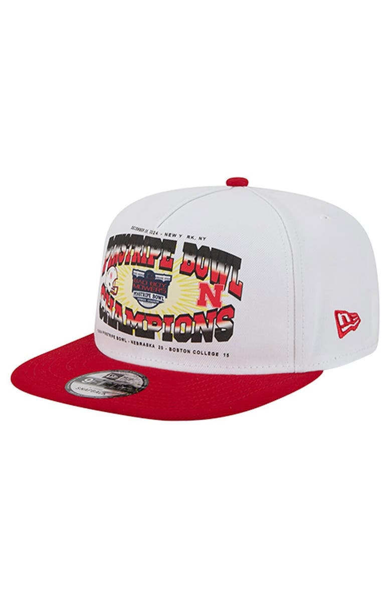 New Era Men's New Era White/Scarlet Nebraska Huskers Retro 2024 Pinstripe Bowl Champions 9FIFTY A-Frame Snapback Hat, Main, color, White