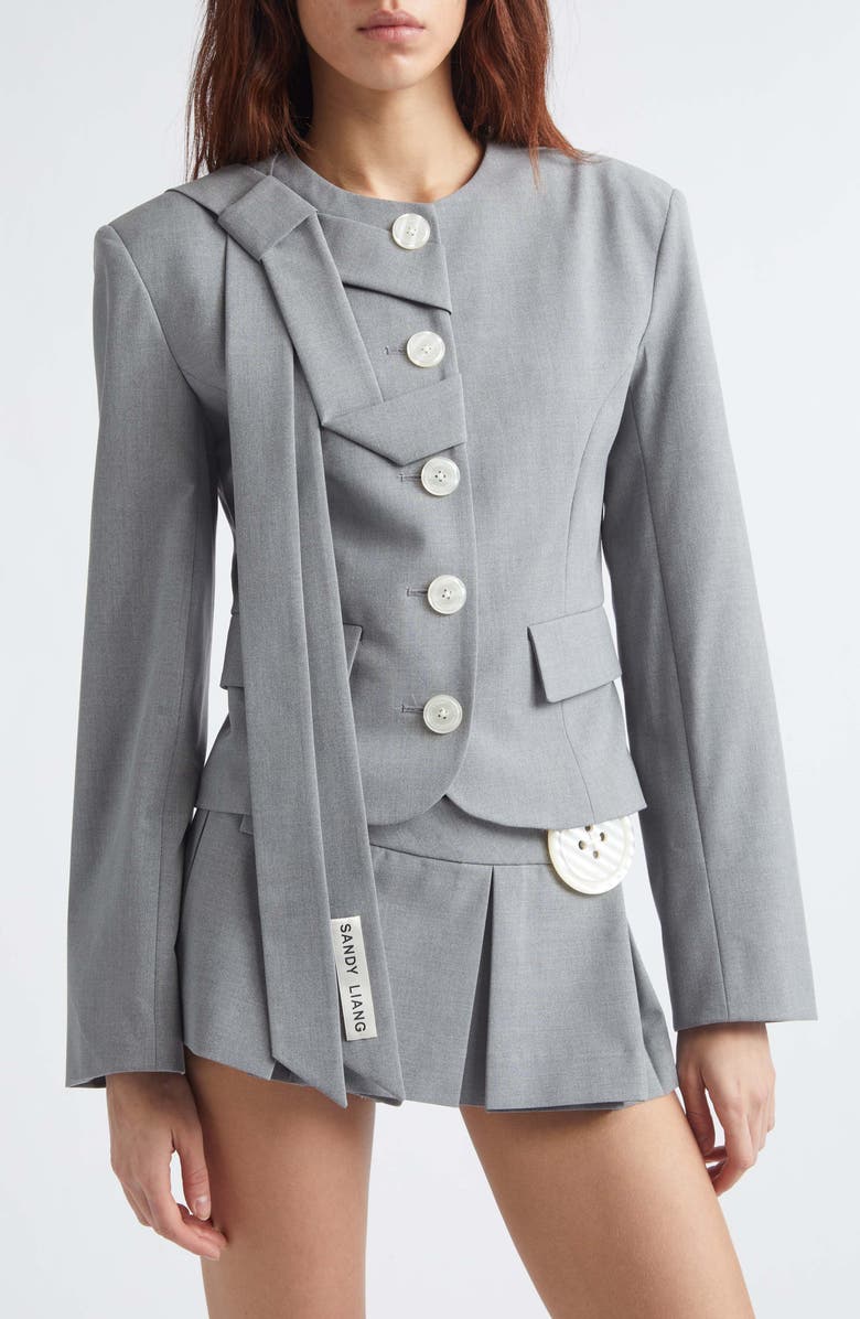 Sandy Liang Briar Tie Stretch Suiting Jacket, Alternate, color, Grey