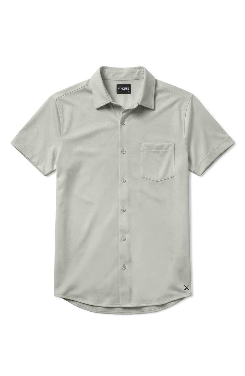 Cuts AO Curved Hem Short Sleeve Button-Up Shirt, Alternate, color, Mourning Dove