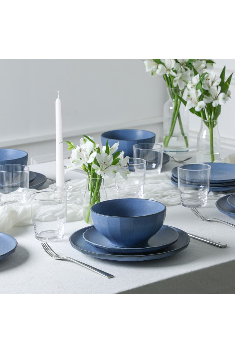 Rio Stoneware 32-Piece Dinnerware Set with Glasses, Alternate, color, Blue