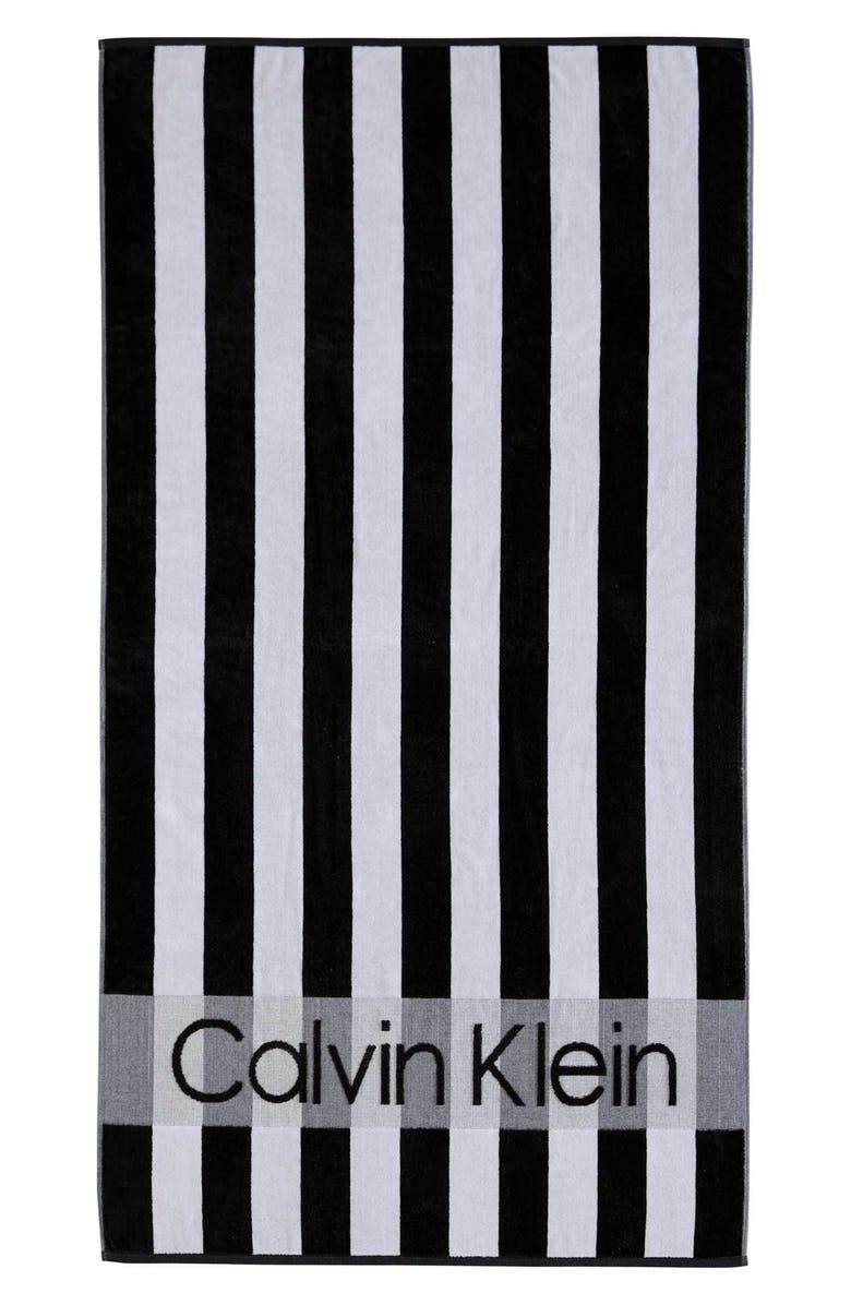 Calvin Klein Logo Stripe 2-Piece Beach Towel Set, Alternate, color, Black