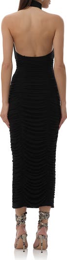 Nikita Ruched Halter Neck Mesh Dress