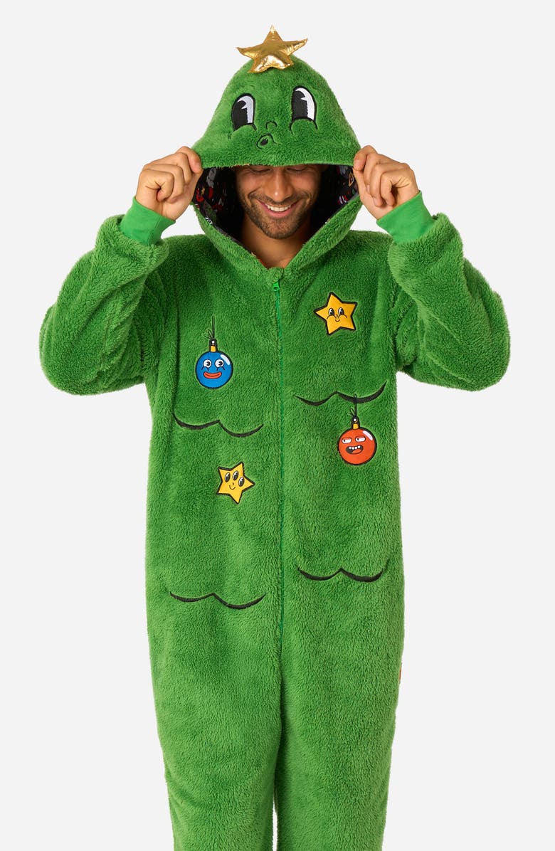OppoSuits Merry Jinglejoy Hooded Fleece Jumpsuit, Alternate, color, Green