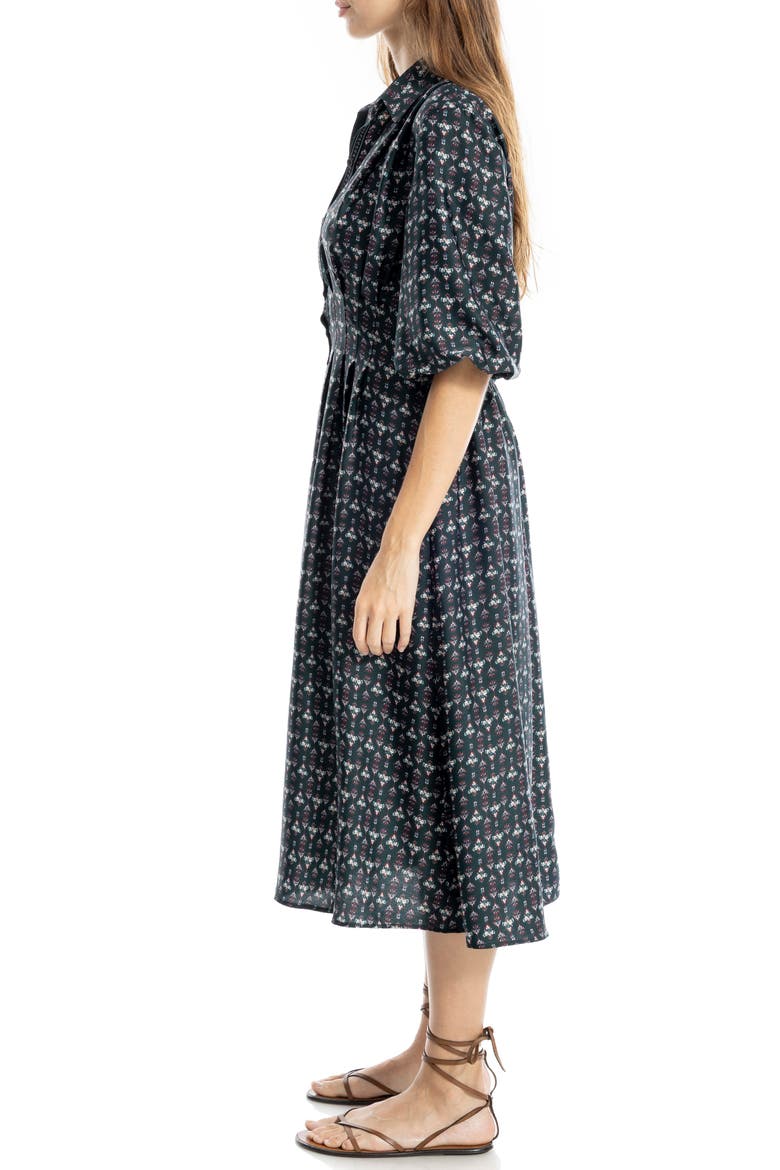 Three-Quarter Sleeve Midi Shirtdress, Alternate, color, NAVY MULTI